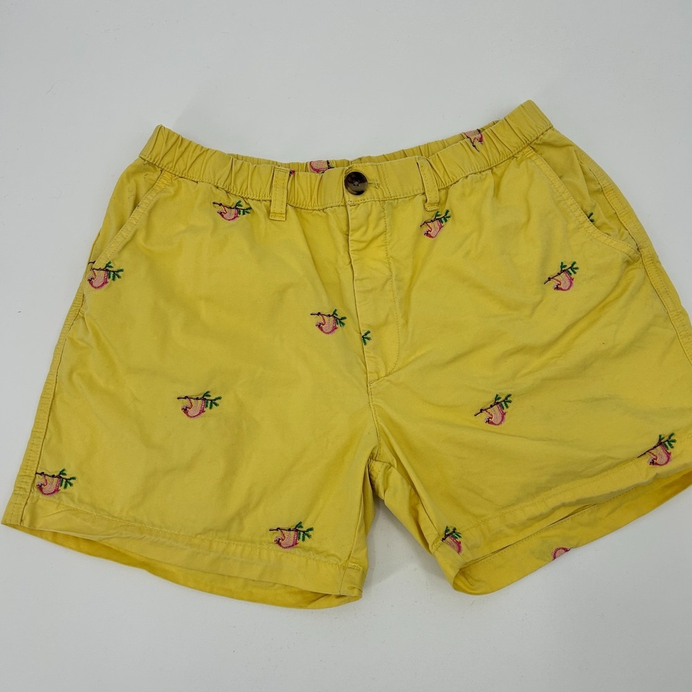 Chubbies Embroidered Monkey Shorts Mens M Cotton Unique Coastal Beach Yellow